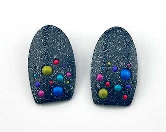 Galaxy Polymer Clay Earrings - Colorful Earrings - Unique Earrings -Statement Earrings - Space