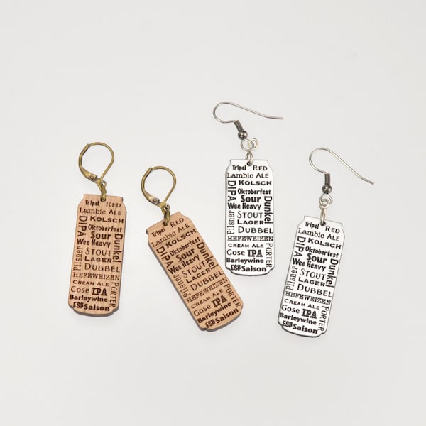 Engraved Beer Earrings - Craft Beer Gift - Beer Jewelry - Beer Styles Earrings - Craft Beer Jewelry - Beer Gear - Beer Geek Gift