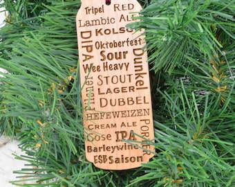 Dad Gift - Beer Styles Ornament- Engraved Beer Ornament  -Beer Can Ornament -Craft Beer Gift- Gift Topper - Christmas Ornament - Sun Catcher