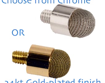 May include: Two stylus tips for a touchscreen device. The tip on the left is chrome-plated and the tip on the right is 24kt gold-plated.