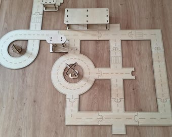 Wooden highway, road track laser cut, 3D puzzle, toy street