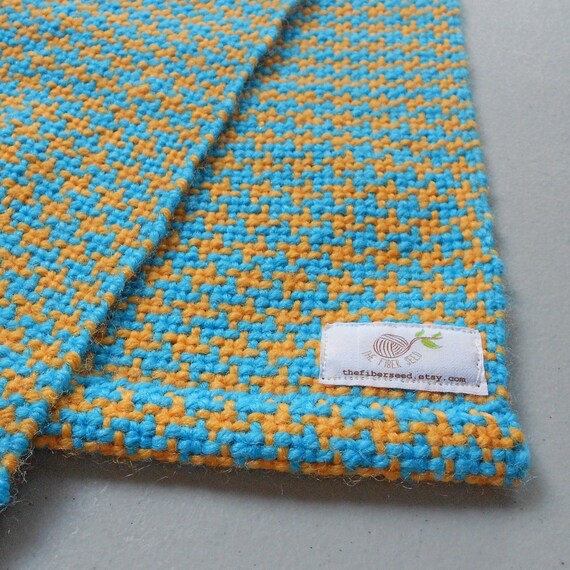 Items similar to Yellow and Aqua Houndstooth Woven Baby Blanket on Etsy