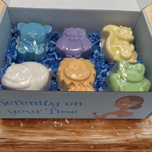 Kids Safari Zoo Animal Soaps Box, Baby Shower Gifts, Birthday Party Favors for Children, Shea Butter Animal Gift Soap, Kids Fun Soap Bar