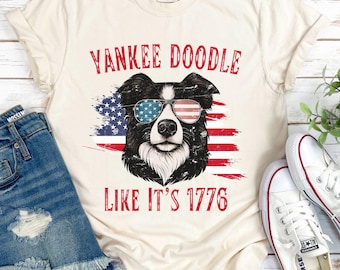 Patriotic Dog Shirt, 4th of July Shirt, USA Dog Shirt, Border Collie Shirt, American Flag Shirt, Retro America Tee, Freedom Shirt, Dog Mom
