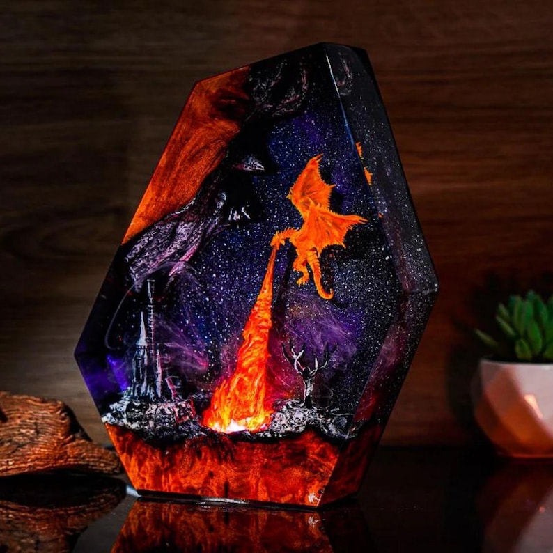 Diorama Ice Dragon Lamp, Dragon Resin Night Light, Ice & Fire Dragon ...