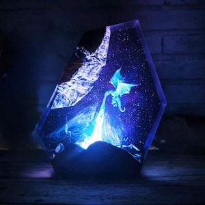 Diorama Ice Dragon Lamp, Dragon Resin night light, Ice & Fire Dragon Lamp- Handmade Fantasy Decor, Unique Gift for Him, Back to school gift