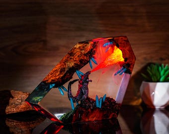 Diorama King Monster Burning Night Light, Epoxy Lamp Resin Lights Lamp, Unique Gift for Him or Dad, gift for teacher, Back to school gift