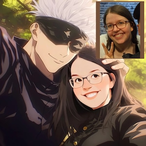 Portrait Gojo personnalisé, illustration de dessin animé personnalisée, cadeau pour les amateurs d&#39;anime, Jujutsu Kaisen, cadeau de Noël, cadeau de Noël
