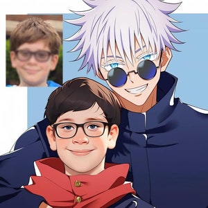 Portrait Gojo personnalisé, illustration de dessin animé personnalisée, cadeau pour les amateurs d&#39;anime, Jujutsu Kaisen, cadeau de Noël, cadeau de Noël