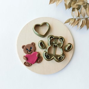 Teddy bear heart cutter 4 pcs set / Polymer Clay Cutter / Valentine cutter /3D printed Polymer Clay Tools / Jewelry Making / Craft tool