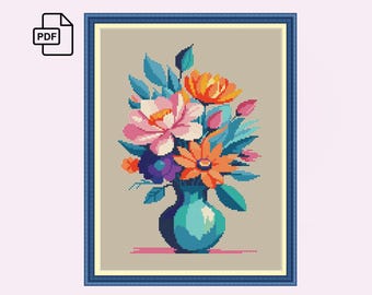 Flowers cross stitch pdf pattern bouquet pattern cross stitch gift cross stitch home decor pdf