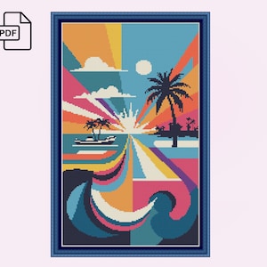 The beach cross stitch pdf pattern abstract pattern cross stitch modern cross stitch gift home decor pdf