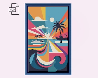 The beach cross stitch pdf pattern abstract pattern cross stitch modern cross stitch gift home decor pdf