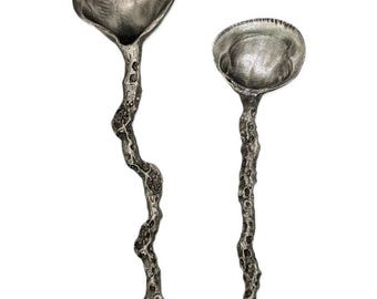 Handmade Coral/Seashell Pewter Spoons Set of 2, Nature Inspired Kitchen Decor