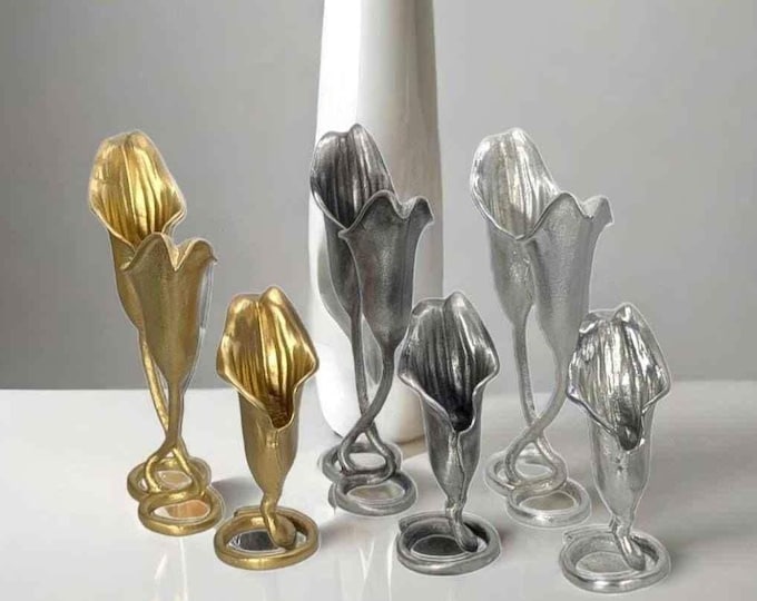 Handcrafted Lead-Free Pewter Calla Lily Taper Candle Holder, Nature-Inspired Elegance for Your Home