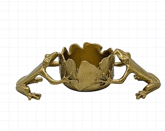 Pewter Ginkgo Frogs Tea Light Candle Holder, Hand-Cast Table Decor, Nature Inspired