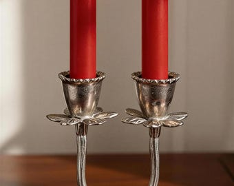 Daffodil Minimalist Pewter Double Candlestick Holder Inspired by Nature.