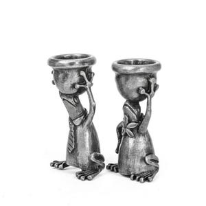 Adorable Mrs and Mr Frog Pewter Candle Holder Set, Minimalist Handmade Decor