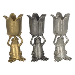 MINIMALIST Charming Coqui Frog Pewter Candle Holder Decor Collectible