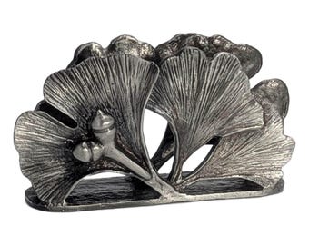 Handmade Ginkgo Pewter Business Card Holder, Office Decor, Inspired by Nature