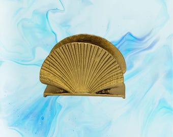 Handmade Seashells Pewter Business Card Holder, Coastal Desk Decor, Inspired by Nature
