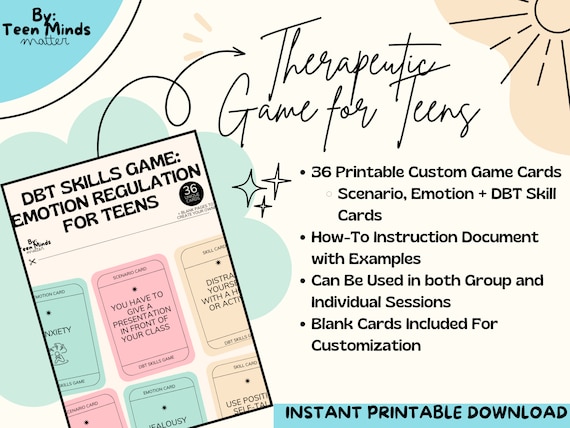 DBT Emotional Regulation Skills Therapy Games for Teens Game Teens Group Therapy Game DBT Therapy Printables Teen Group Therapy Games