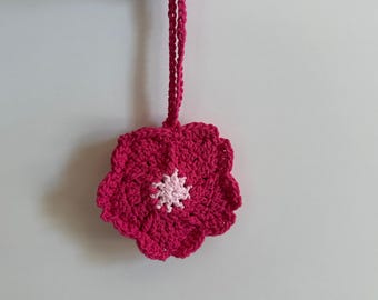 Sakura Flower Bag Charm - Japanese Cherry Blossom Pouch, Floral Accessory Gift