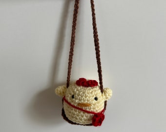 Crochet Yellow Chick with Bow for Your Car or Home