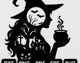 Halloween Witch Silhouette SVG Bundle | dxf png pdf eps svg | Halloween Cauldron Witch Cut File for Cricut & Silhouette