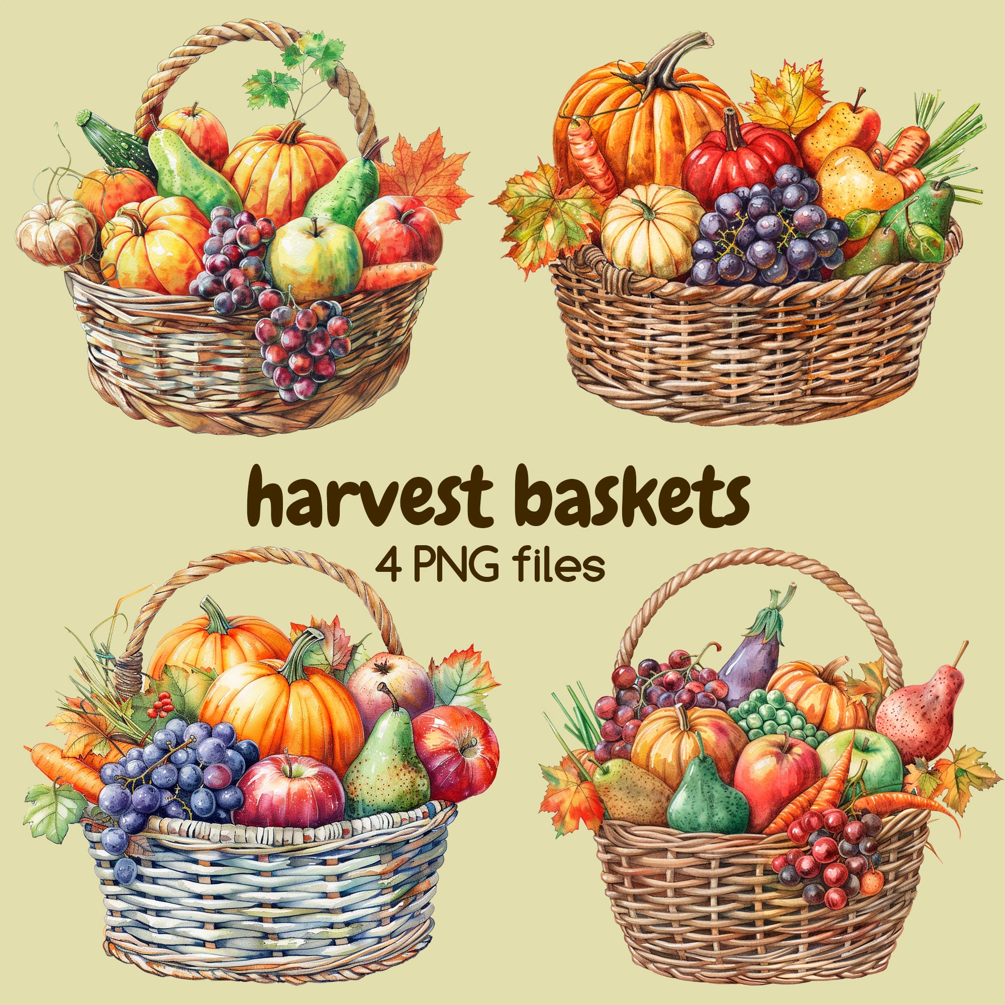 Watercolor Autumn Clipart 4 PNG. Fall Harvest Clipart Bundle - Etsy