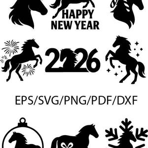 Pferd Weihnachten und Neujahr Silhouetten | Festliches Pferd SVG Bundle | eps png pdf dxf | 2026 Pferd Clipart | Urlaub Cricut Cut Dateien