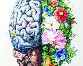 Psychology. Human psychology. Mental Health Art. Brain Art. Therapist Gift. Psychologist Graduation Gift. Floral Brain Painting