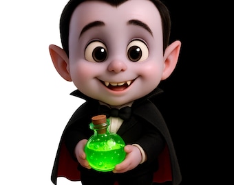 Cute Baby Vampire Clipart Bundle. Halloween Digital Download. 3D Cartoon Vampire Art for Stickers, Shirts, Prints