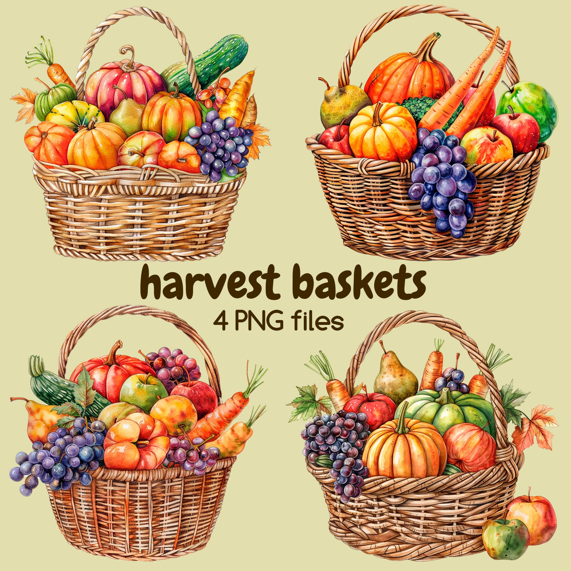 Watercolor Autumn Clipart 4 PNG. Fall Harvest Clipart Bundle - Etsy