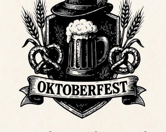 Oktoberfest vintage logo. Beer mug, pretzels  wheat. rustic festival badge. svg, png, pdf, eps, dxf