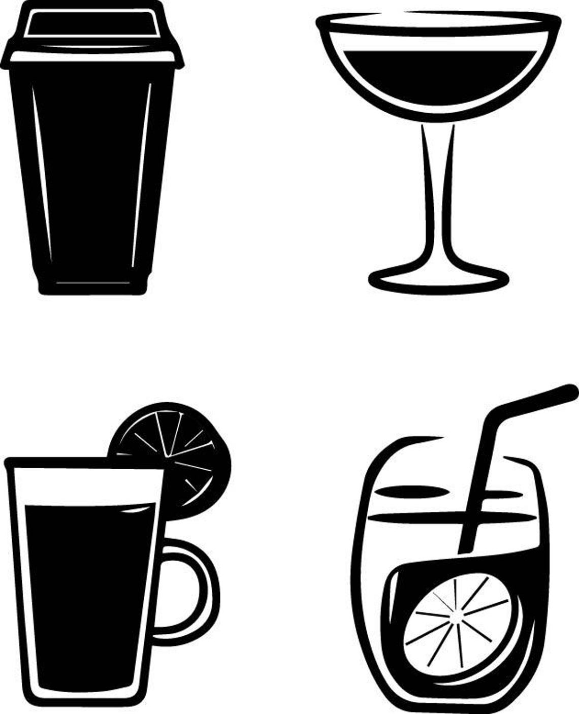 Black and White Drink Icons, Vector Drink Set, Flat Style, Drink ...