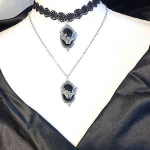 Bat Pendant | Bat necklace | gothic jewelry | Black Cameo pendant with Silver Bat| Gothic Victorian jewelry |Gothic Witch Gifts