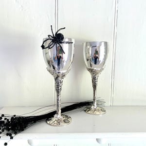 Silver Witch Goblets, Godinger Wine Goblet, elegant silver, Altar decor, Gothic Medieval Goblet dark academia, Chalice Vintage silver