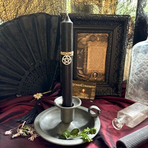 Bewitching Black Magik Spell candle & Chamber Candlestick holder Dark Academia decor Primitive Victorian dark room Gothic witchcraft candles