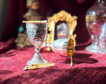 Vintage Goblet Matchstick holder and striker- Elegant and Gothic home decor, Silver or Etched Glass