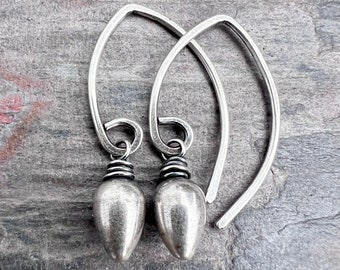 Sterling Silver Teardrop Spike Earrings | Small Silver Point Dangle Earrings - Handmade Jewelry Gift for Her