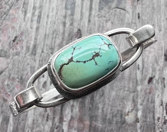 Turquoise Sterling Silver Bracelet | Genuine Natural Turquoise Cuff Bracelet - Handmade Jewelry Gift for Her