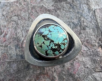 Turquoise Sterling Silver Ring - Genuine Turquoise Handmade One-of-a-kind Artisan Ring - Size 8.5