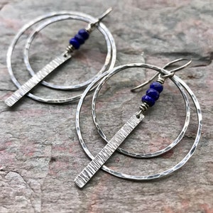 Lapis Lazuli Sterling Silver Earrings - Lapis Lazuli Sterling Silver Hoop and Bar Earrings