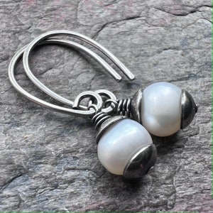 Sterling Silver Pearl Earrings - Small Genuine Fresh Water Pearl Dangle Earrings - Handmade Jewelry