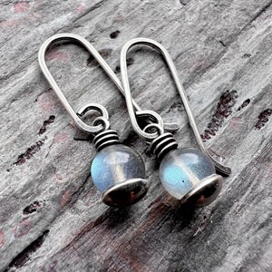 Sterling Silver Labradorite Earrings | Small Labradorite Dangle Earrings