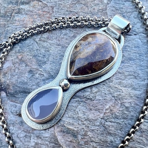 Pietersite and Chalcedony Sterling Silver Necklace | Handmade One-of-a-kind Pendant