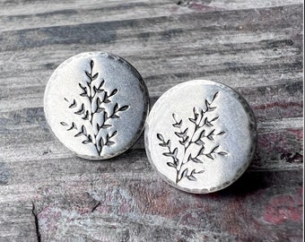 Sterling Silver Sprig Leaf Studs | Small Silver Post Earrings - Handmade Jewelry Gift for Nature Lover