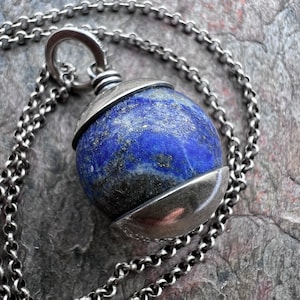 Lapis Lazuli Sterling Silver Necklace - Handmade Pendant on Sterling Silver Chain