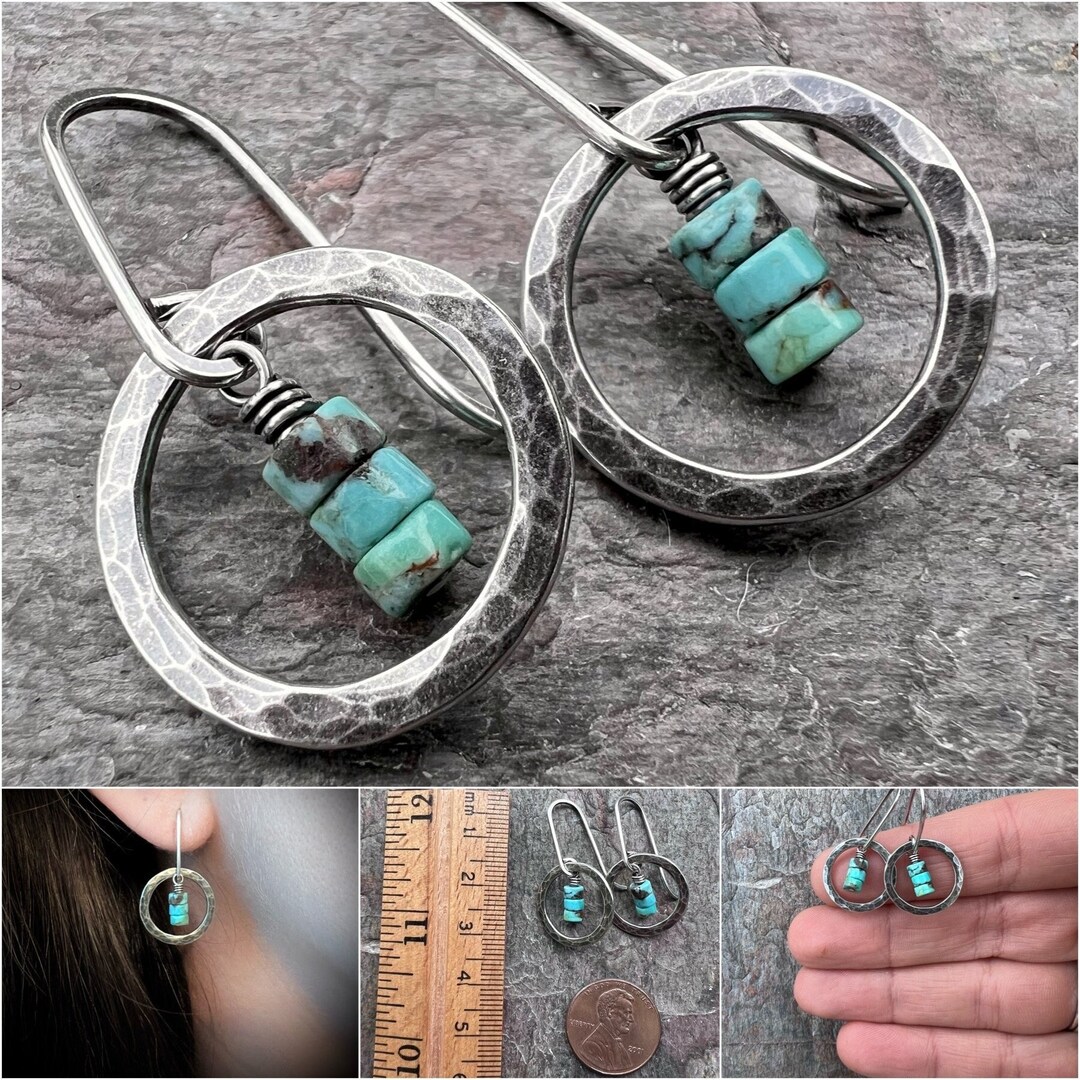 Oval 2 Circle Silver & Gold Earrings in African Turquoise main image 0